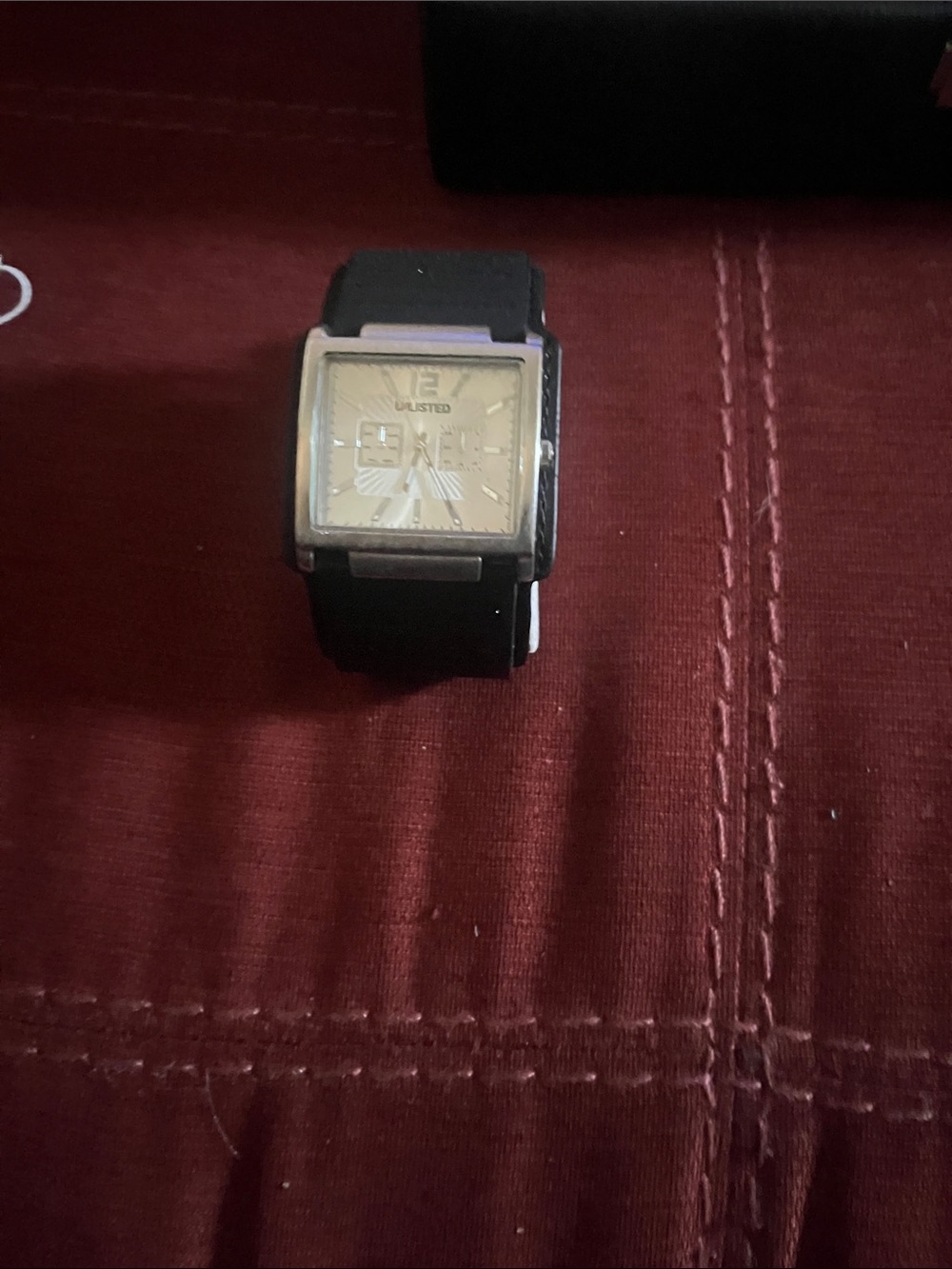 Unlisted Men's Black Strap Silver-Tone Square Dial Watch